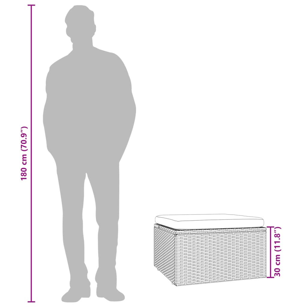 Gartenhocker mit Kissen Grau 55x55x30 cm Poly Rattan
