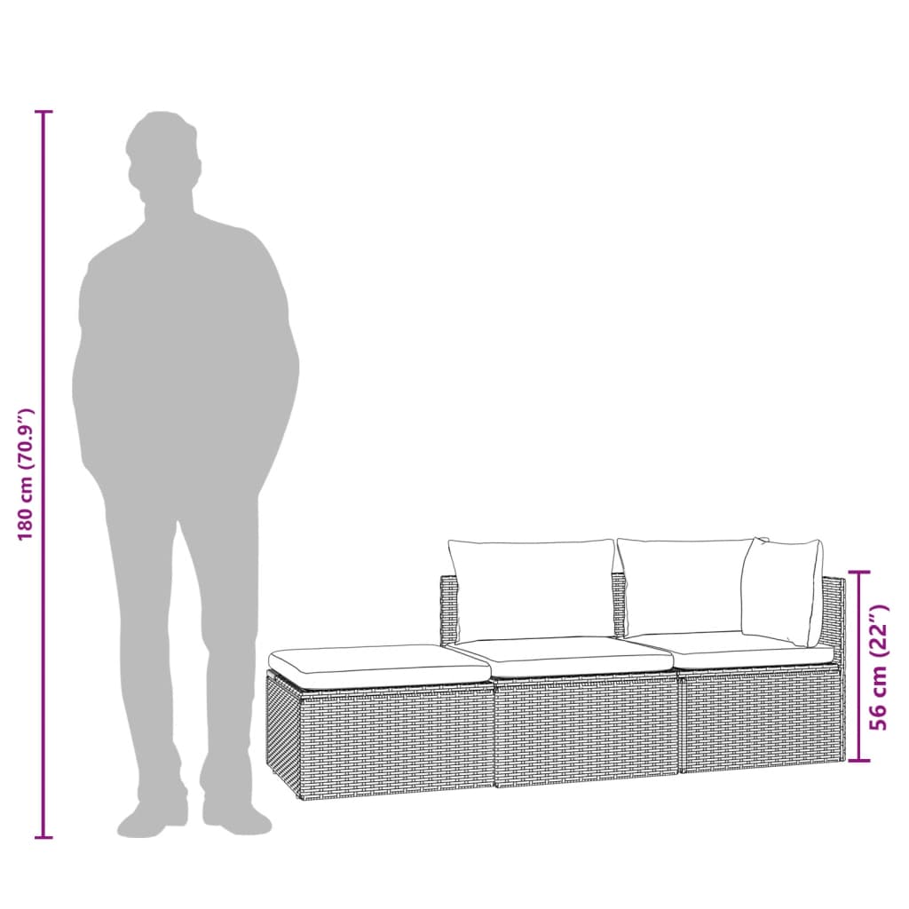 vidaXL 3-tlg. Garten-Lounge-Set mit Kissen Grau Poly Rattan
