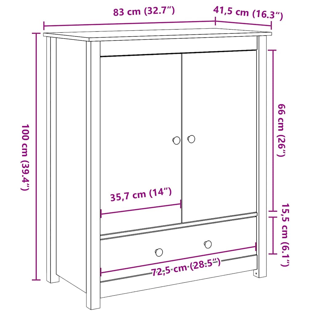 vidaXL Bahut 83x41,5x100 cm Bois de pin massif