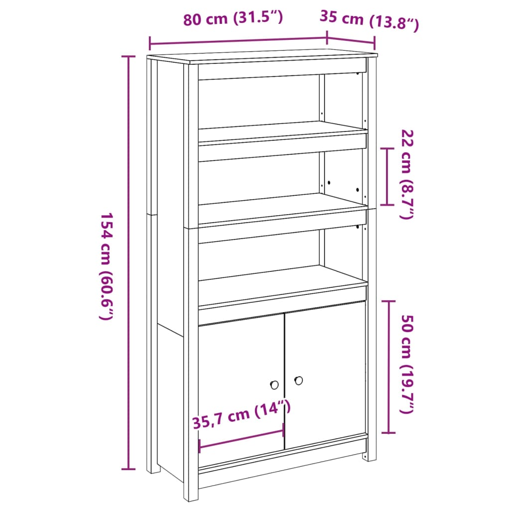 vidaXL Bahut haut brun miel 80x35x154 cm Bois de pin massif