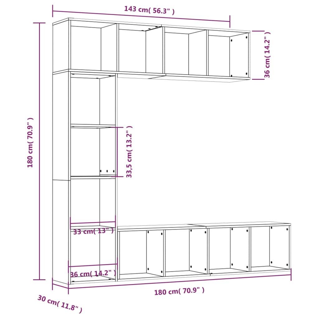 vidaXL 3-tlg. Bücherregal-/TV-Schrank-Set Braun Eichen-Optik