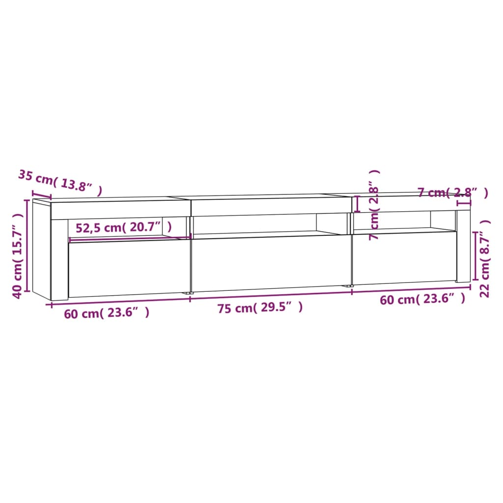 Meuble TV vidaXL avec lumières LED gris béton 195x35x40 cm