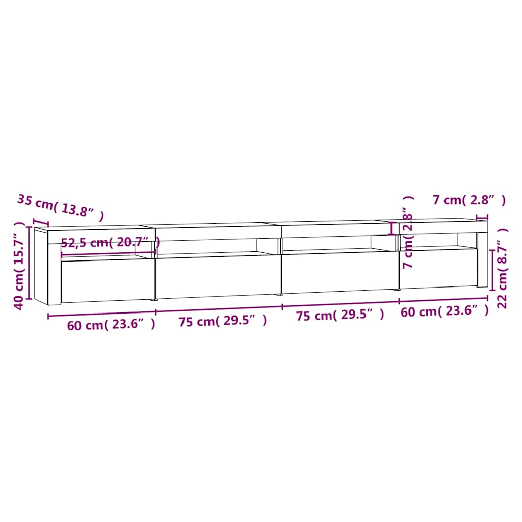 Meuble TV vidaXL avec lumières LED gris béton 270x35x40 cm