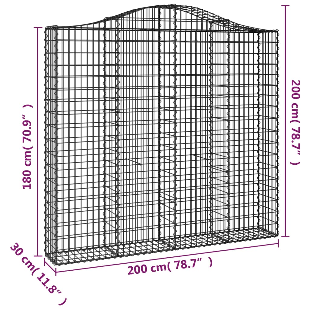vidaXL Gabionenkorb mit Hochbogen 200x30x180/200 cm, Fer galvanisé