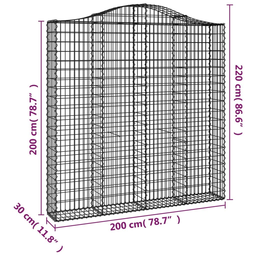 vidaXL Gabionenkorb mit hoher Wölbung 200x30x200/220 cm, verzinktes Eisen