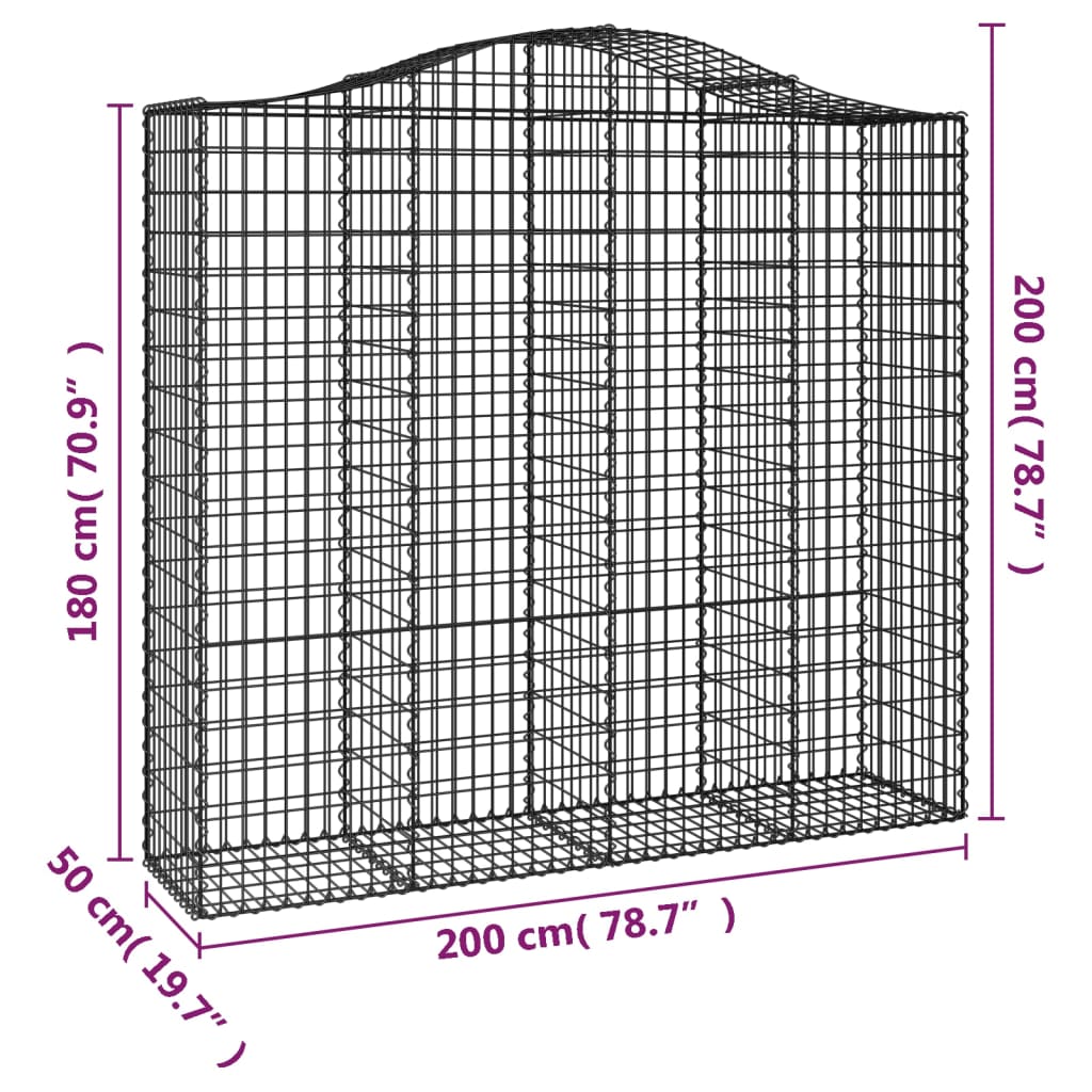 vidaXL Gabionenkorb mit Rundbogen 200x50x180/200 cm Fer galvanisé