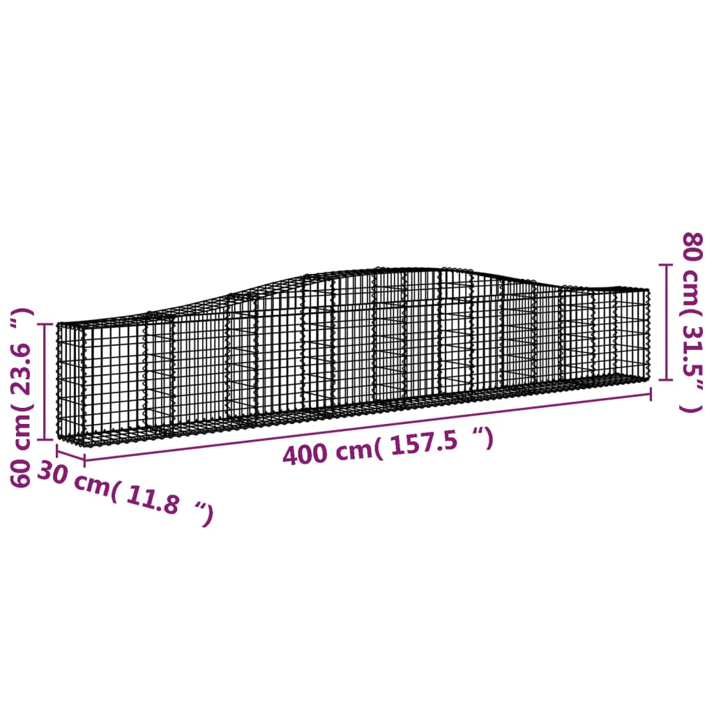 vidaXL Gabion avec arche supérieure 400x30x60/80 cm Fer galvanisé