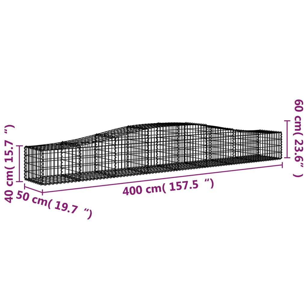vidaXL Gabionenkorb mit Rundbogen 400x50x40/60 cm Fer Galvanisé