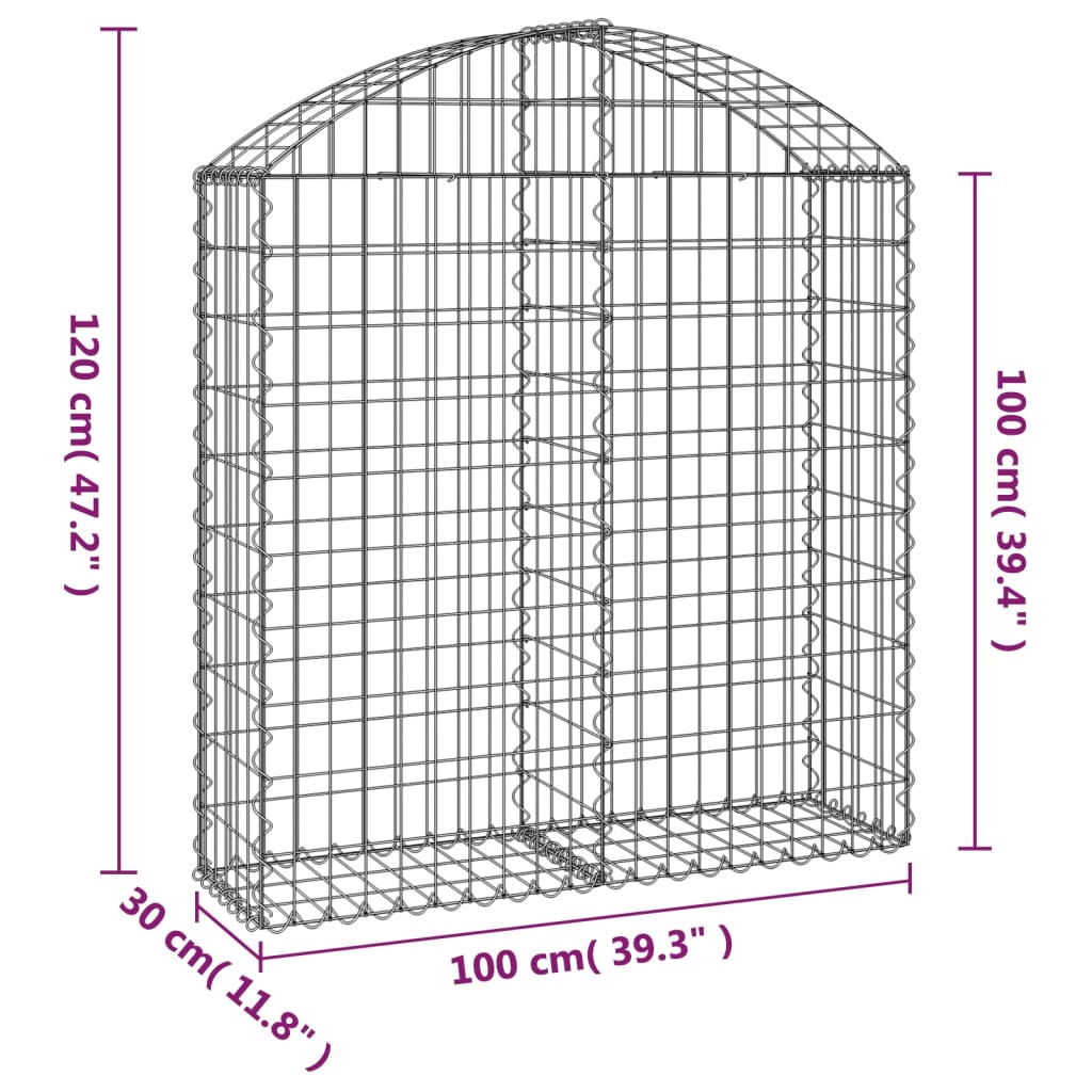 vidaXL Gabion en arc 100x30x100/120 cm Fer galvanisé