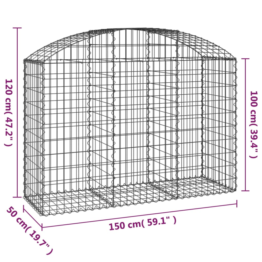 vidaXL Gabionenkorb mit Rundbogen 150x50x100/120 cm Fer galvanisé