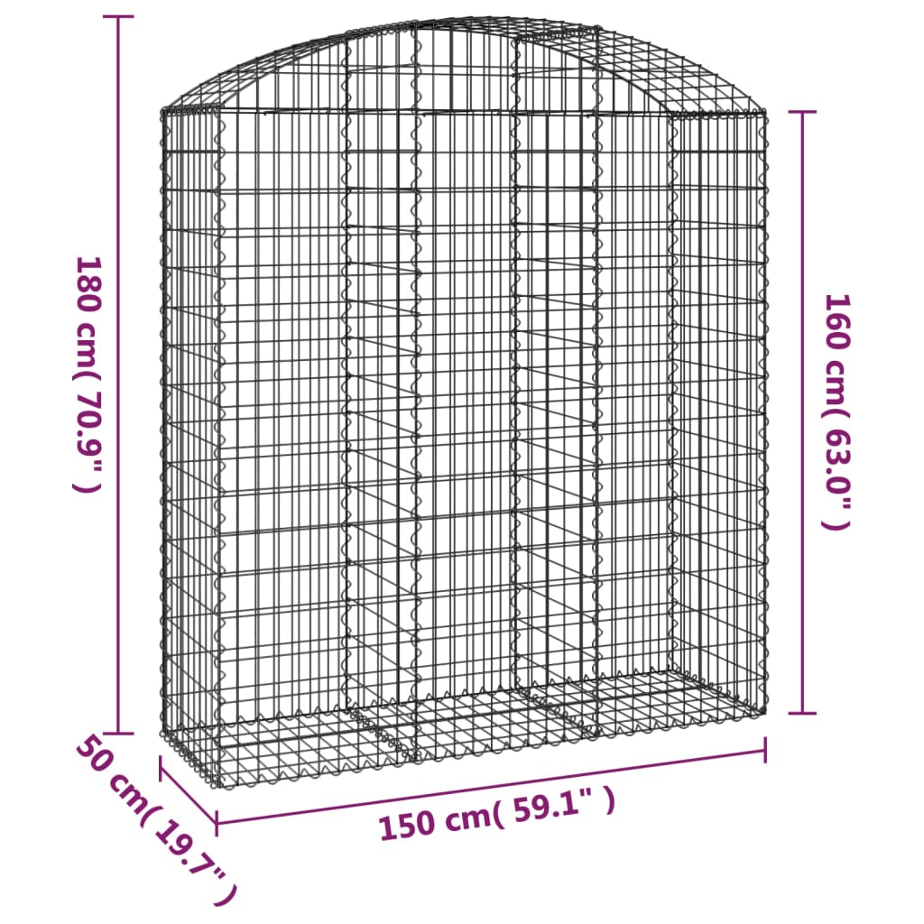 vidaXL Gabionenkorb mit Rundbogen 150x50x160/180 cm Fer galvanisé