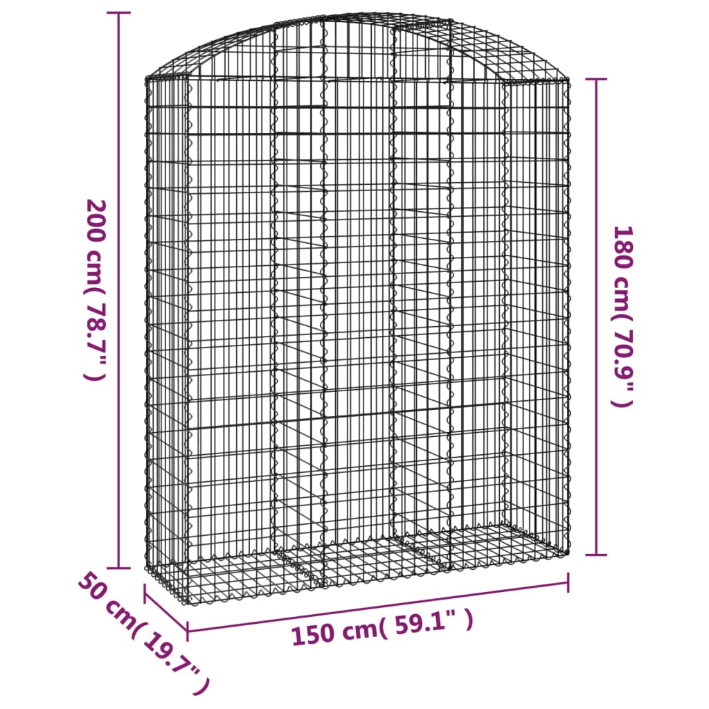 vidaXL Gabionenkorb mit Rundbogen 150x50x180/200 cm Fer galvanisé