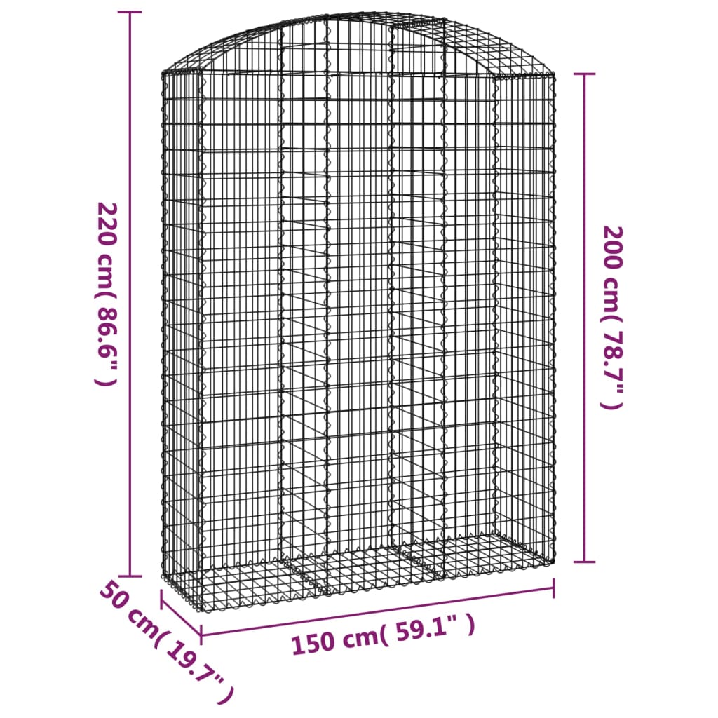 vidaXL Gabionenkorb avec arc 150x50x200/220 cm Fer galvanisé