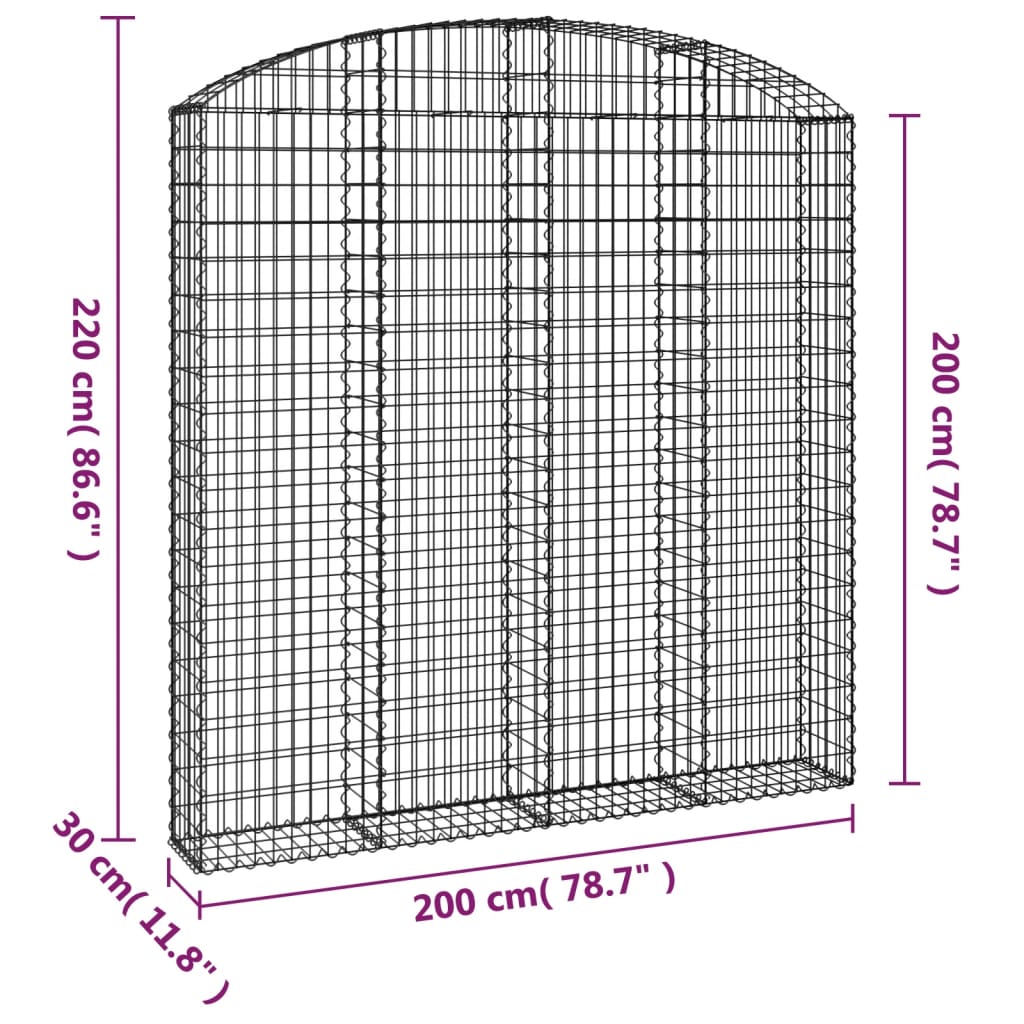 vidaXL Gabionenkorb mit hoher Wölbung 200x30x200/220 cm, verzinktes Eisen