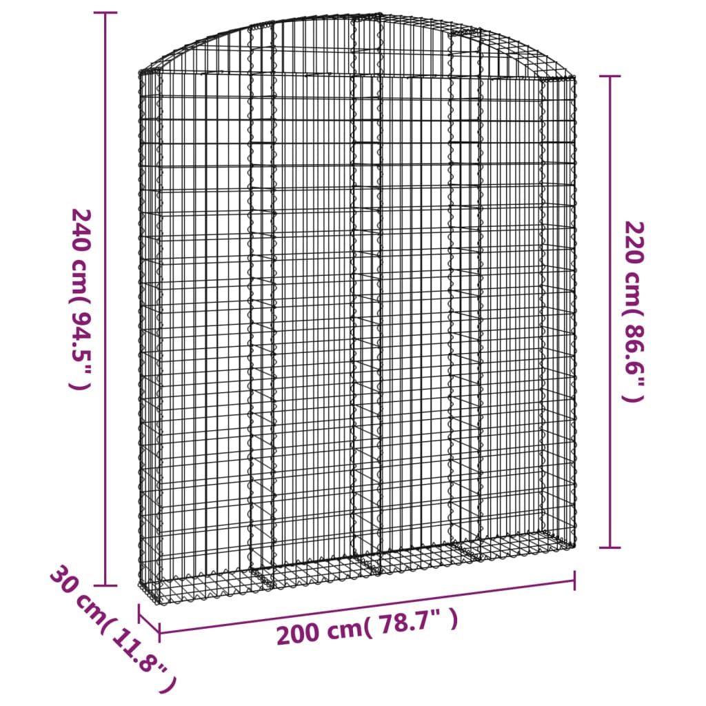 vidaXL Gabionenkorb mit Rundbogen 200x30x220/240 cm Acier galvanisé