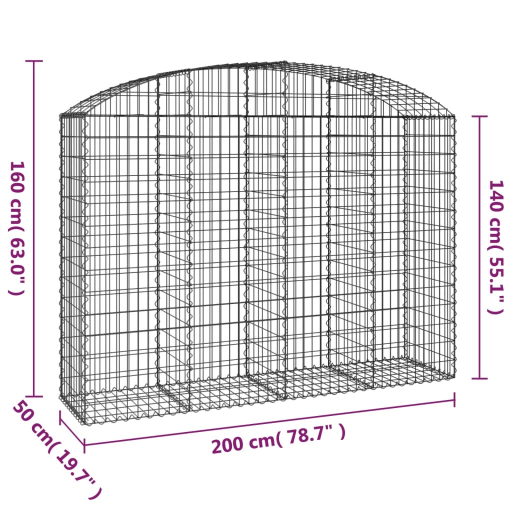 vidaXL Gabionenkorb mit hoher Biegung 200x50x140/160 cm en fer galvanisé