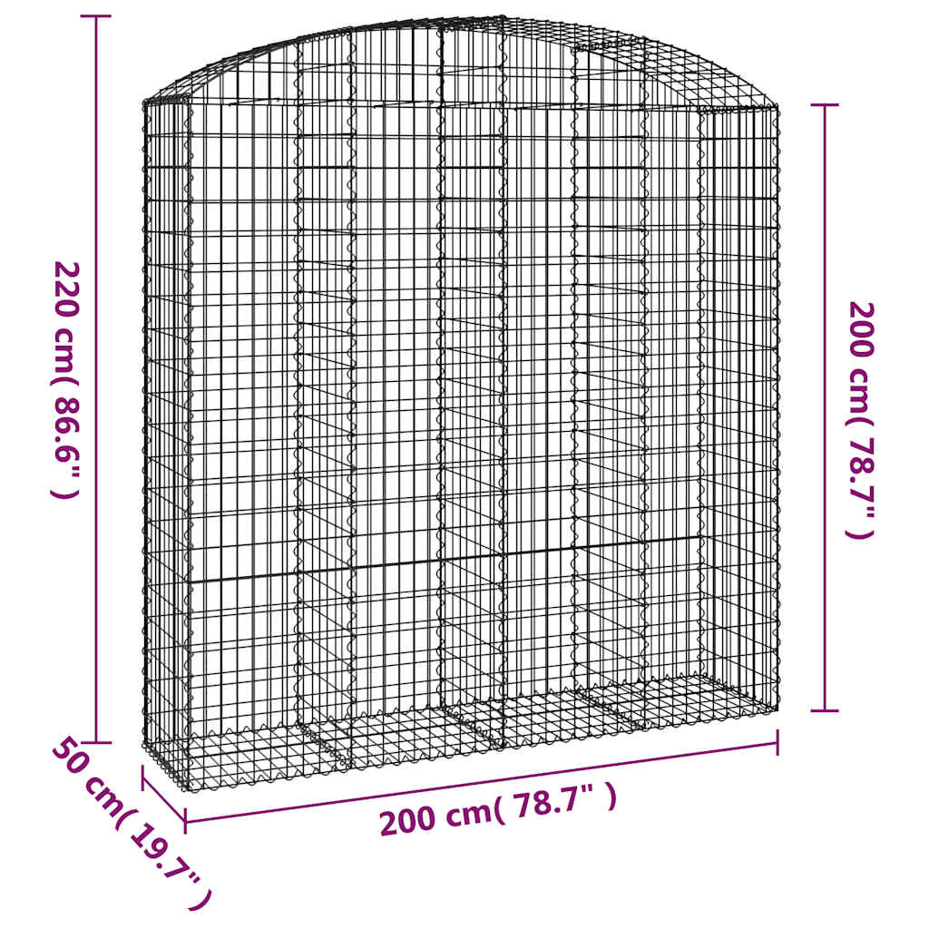 vidaXL Gabione mit Hochbogen 200x50x200/220 cm Verzinktes Eisen