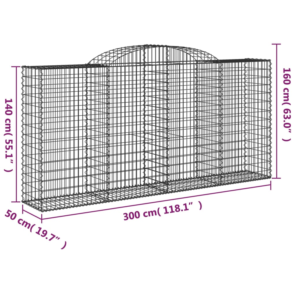 vidaXL Gabion avec arche supérieure 300x50x140/160 cm Fer galvanisé