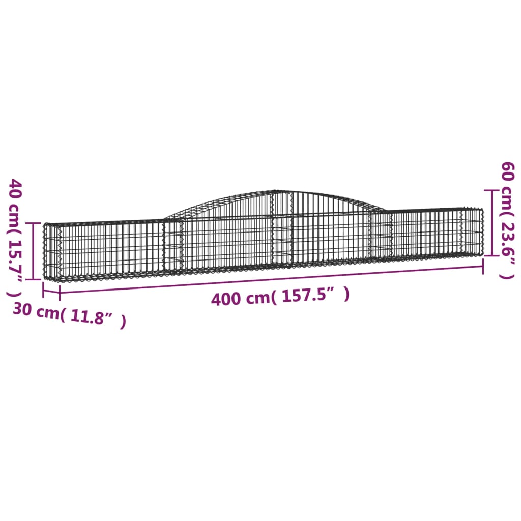 vidaXL Gabionen-Hochbogen 400x30x40/60 cm en Fer Galvanisé