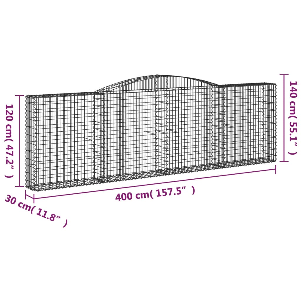 vidaXL Gabionenkorb avec arche 400x30x120/140 cm Fer galvanisé