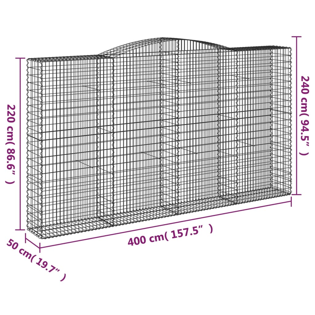 vidaXL Gabionenkorb avec arche 400x50x220/240 cm Fer Galvanisé
