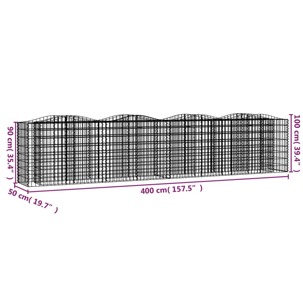 vidaXL Gabionen-Hochbeet mit Hochbogen 400x50x100 cm Verzinktes Eisen