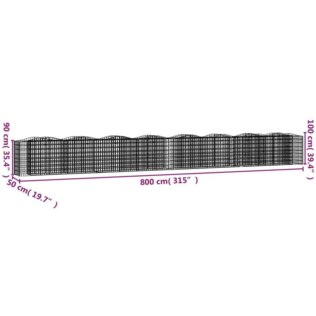 vidaXL Carré potager en gabion avec arceau 800x50x100 cm Fer galvanisé