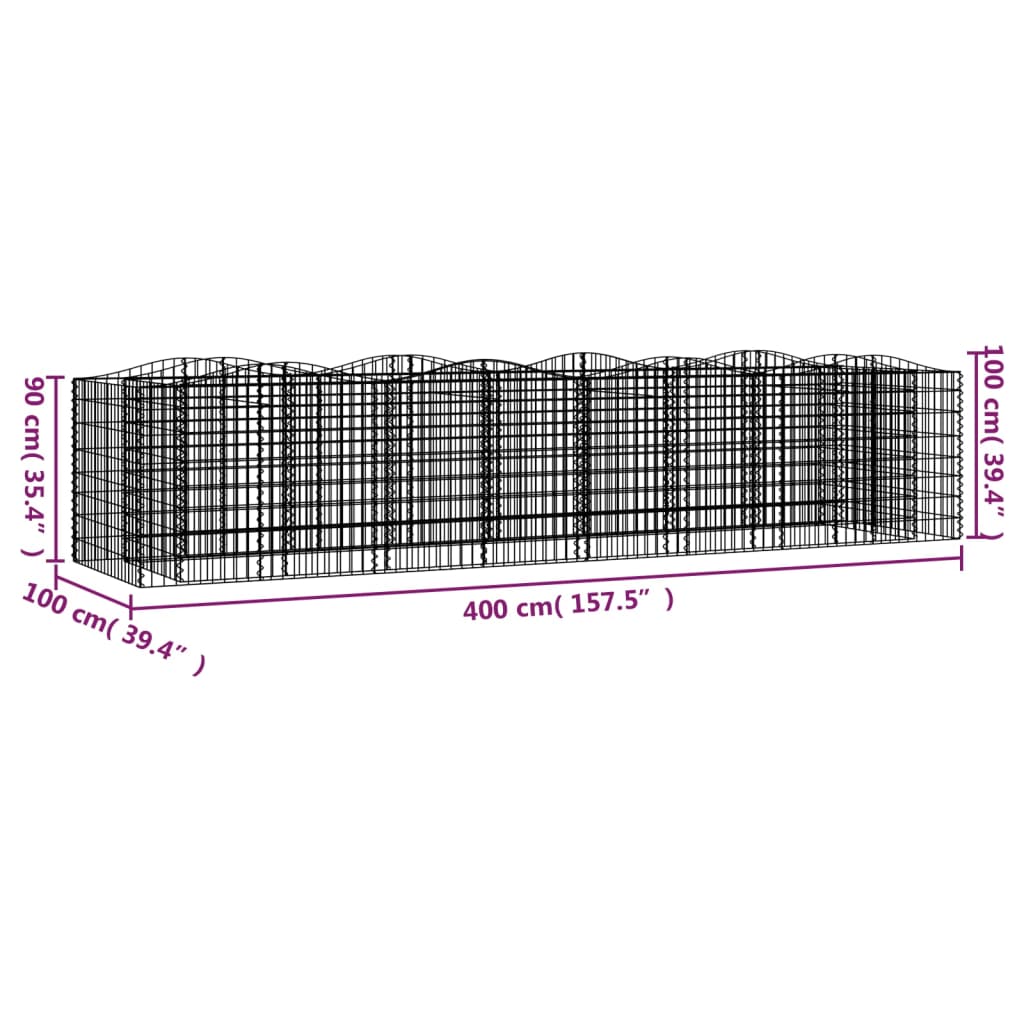 vidaXL Carré potager en gabion avec arceau 400x100x100 cm en fer galvanisé