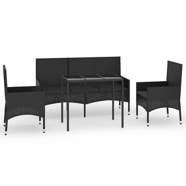 vidaXL Salon de jardin 4 pcs avec coussins Noir Résine tressée