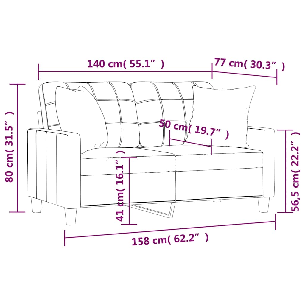 vidaXL 2-Sitzer-Sofa mit Kissen Schwarz 140 cm Kunstleder