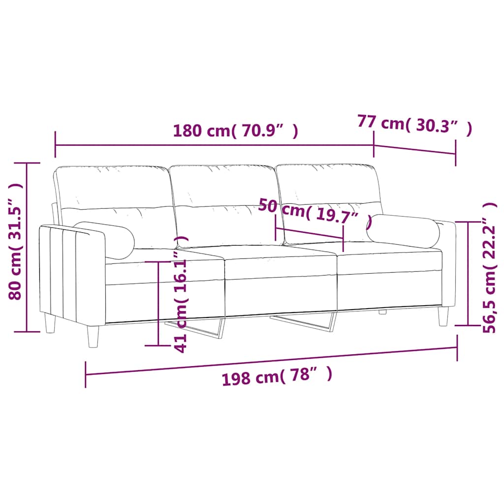 vidaXL 3-Sitzer-Sofa mit Kissen Hellgrau 180 cm Stoff
