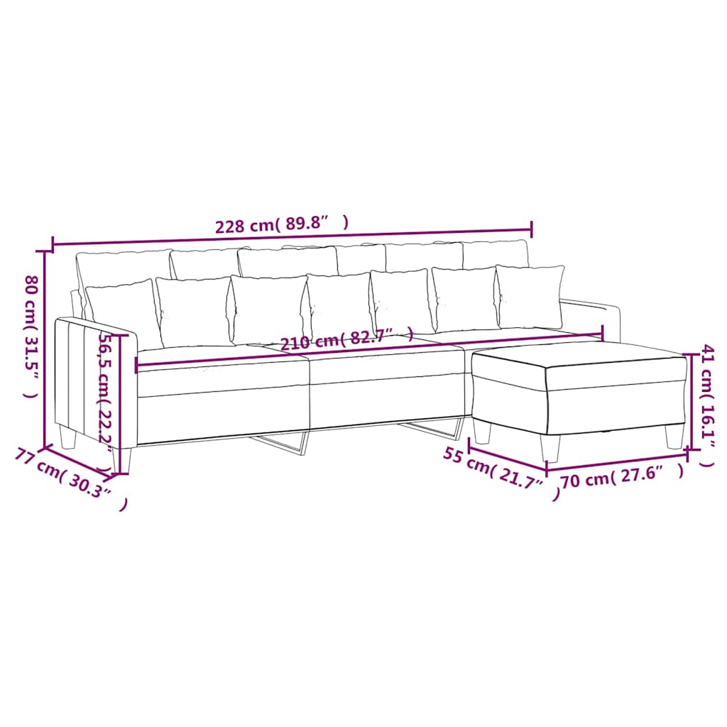 vidaXL 3-Sitzer-Sofa mit Hocker Dunkelgrau 210 cm Stoff