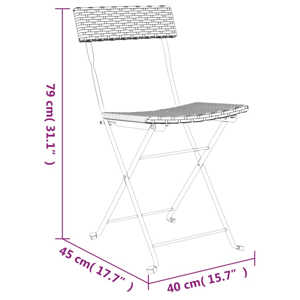vidaXL Bistrostühle 4 Stk. Klappbar Braun Poly Rattan und Stahl