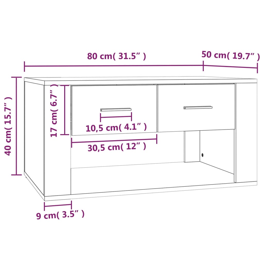 vidaXL Couchtisch Sonoma-Eiche 80x50x40 cm Holzwerkstoff