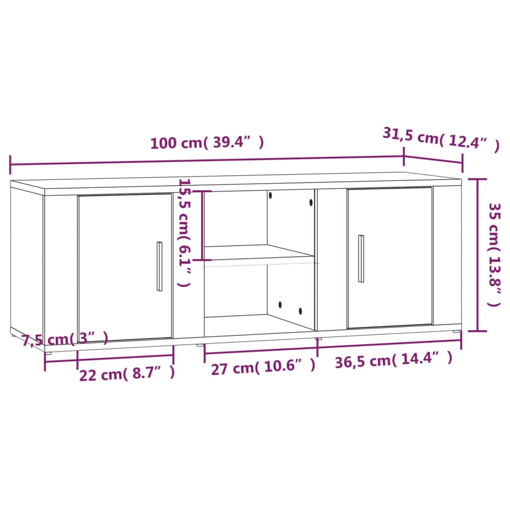 vidaXL TV-Schrank Hochglanz-Weiß 100x31,5x35 cm Holzwerkstoff