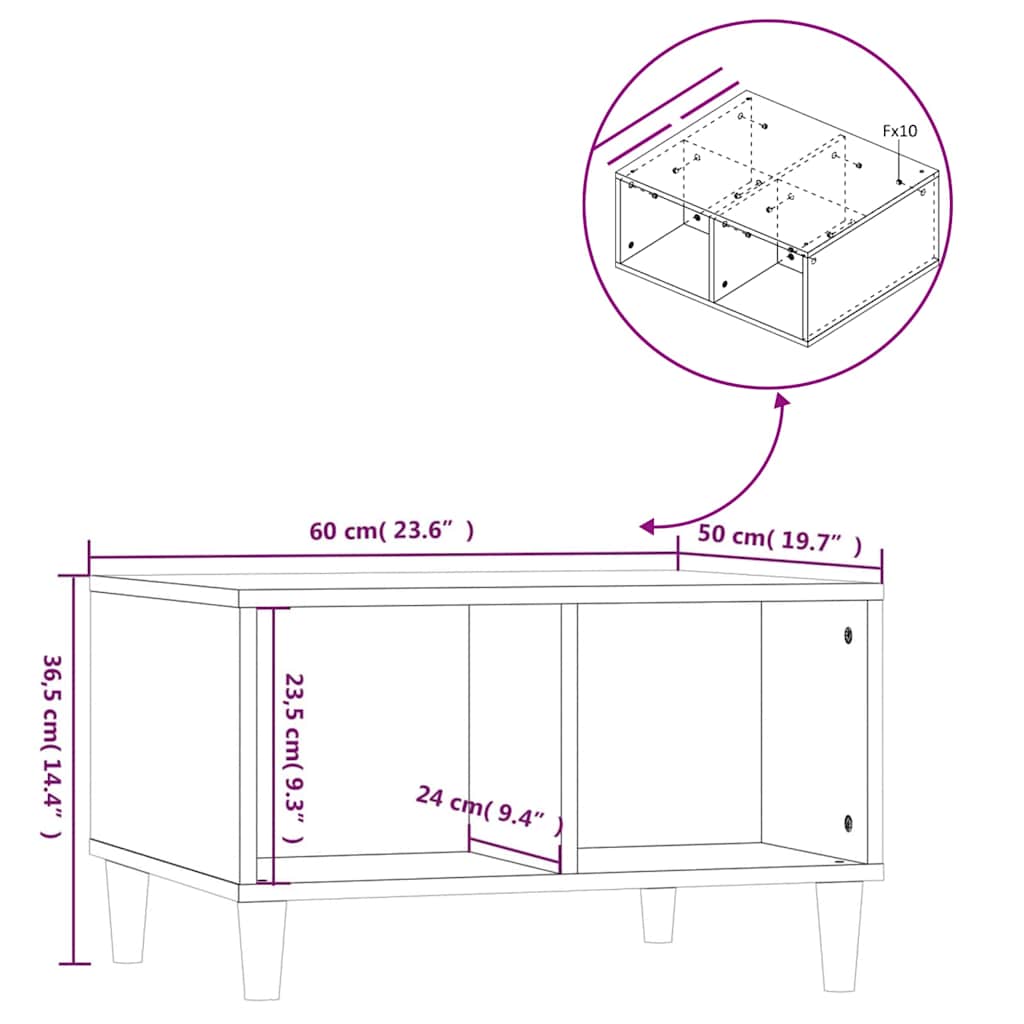 vidaXL Couchtisch Schwarz 60x50x36,5 cm Holzwerkstoff