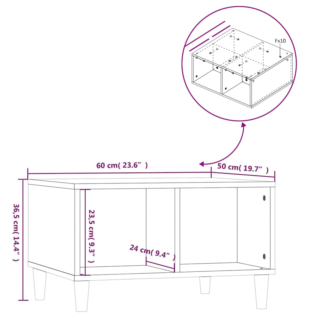 vidaXL Table basse chêne fumé 60x50x36,5 cm bois d'ingénierie