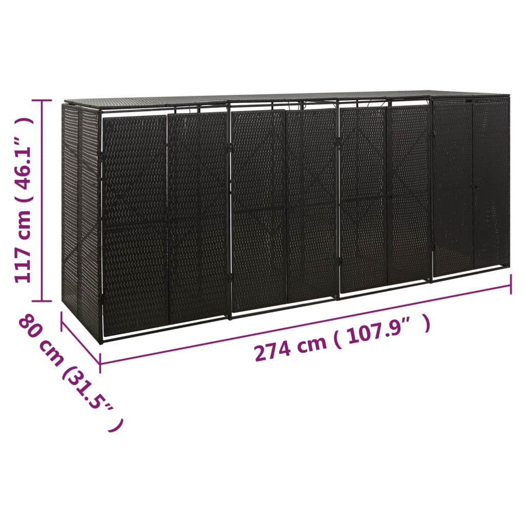 vidaXL Mülltonnenbox für 4 Tonnen Schwarz 274x80x117 cm Poly Rattan