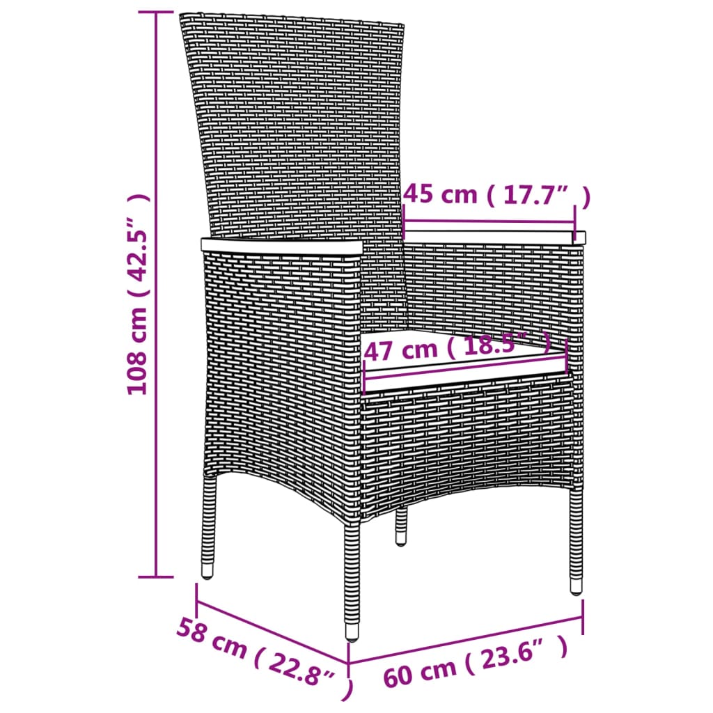 vidaXL Gartenstühle mit Kissen 4 Stk. Poly Rattan Grau