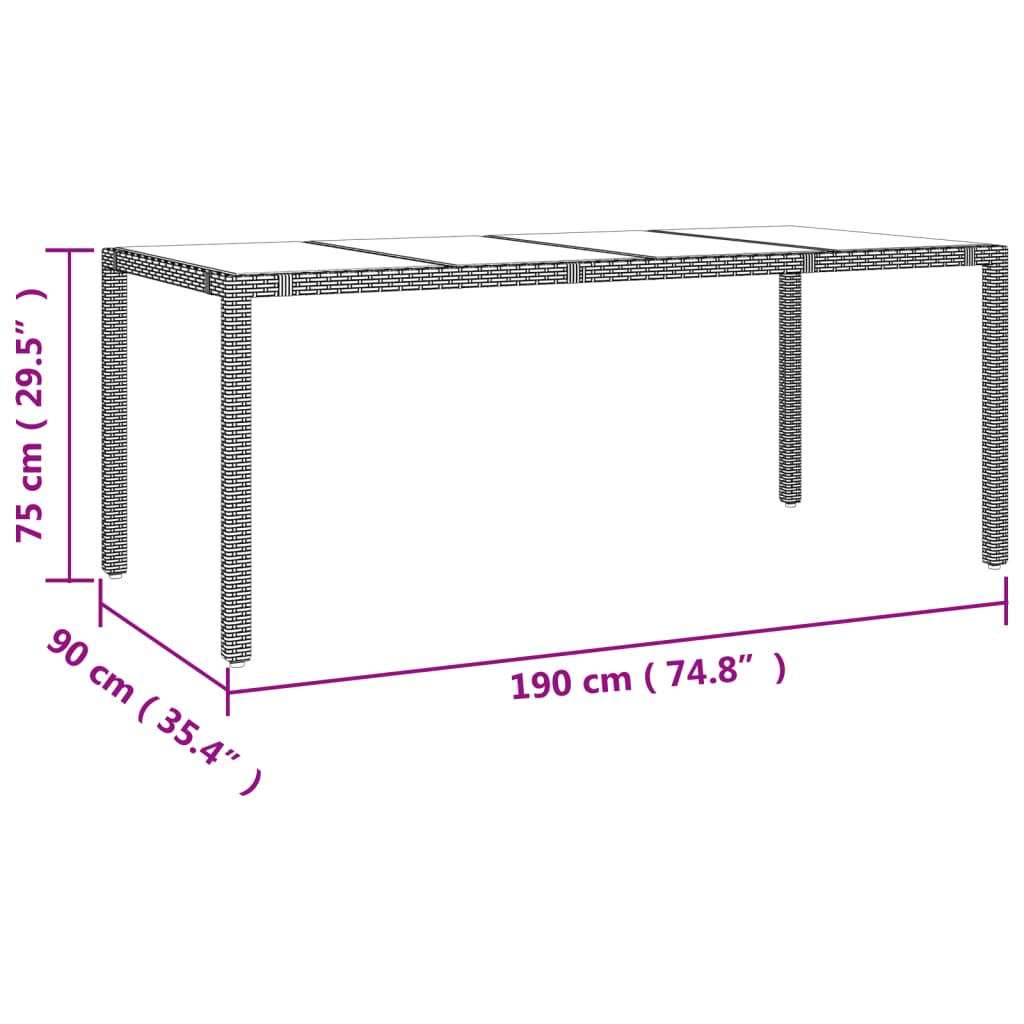 vidaXL Gartentisch mit Glasplatte Beige Poly Rattan & Hartglas