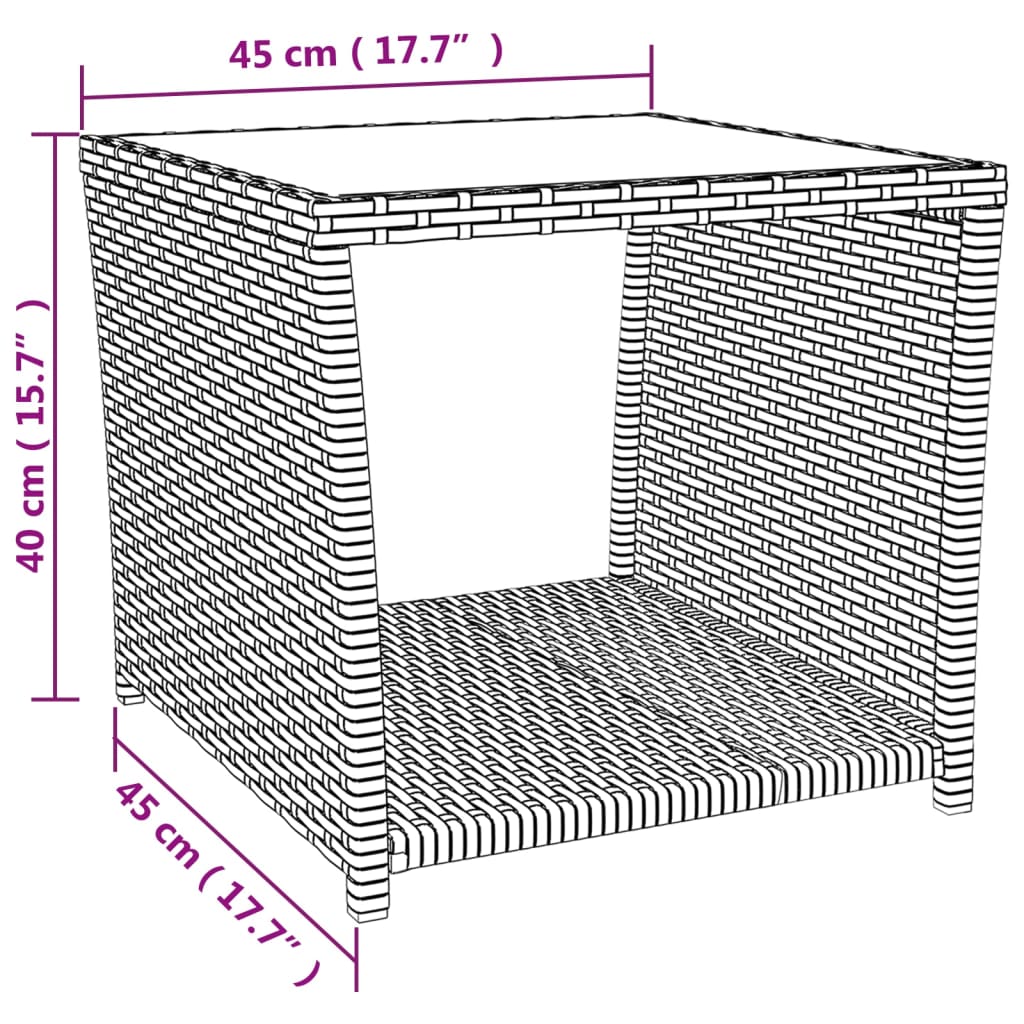 vidaXL Beistelltisch mit Glasplatte Schwarz Poly Rattan & Hartglas