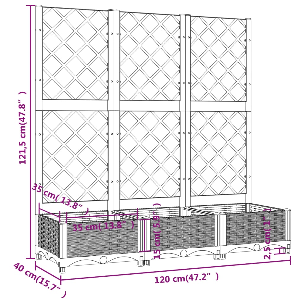 vidaXL Garten-Pflanzgefäß mit Spalier Weiß 120 x 40 x 121,5 cm PP