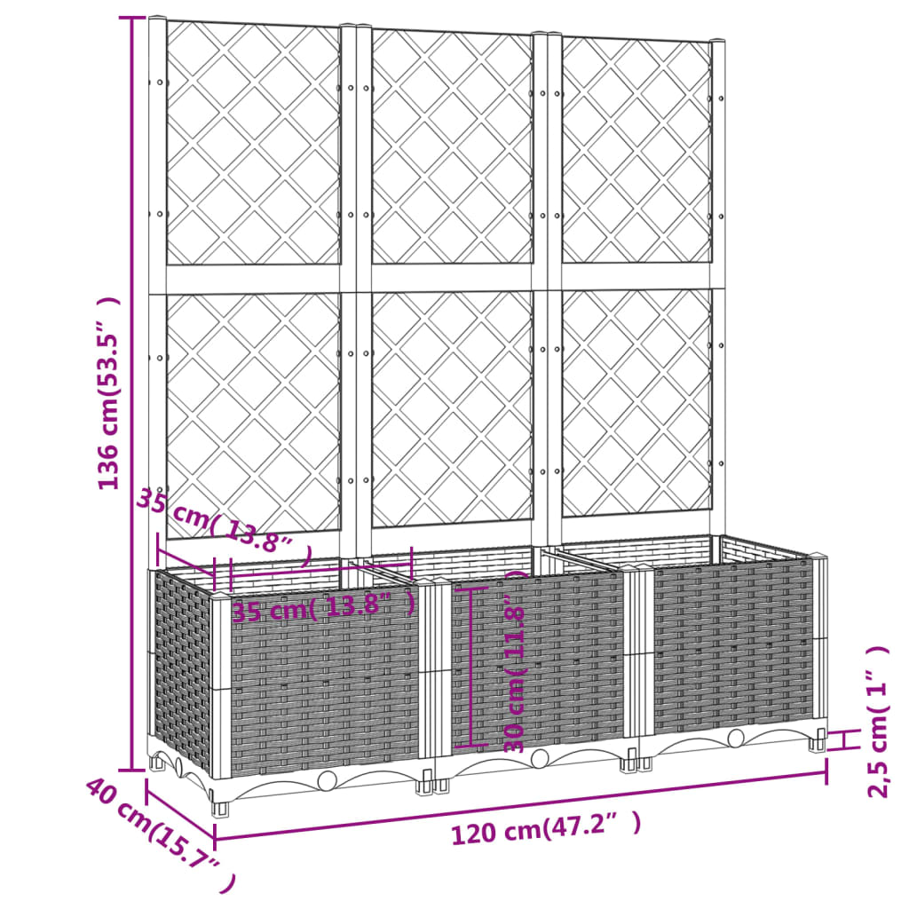 vidaXL Jardinière avec treillis blanc 120x40x136 cm PP