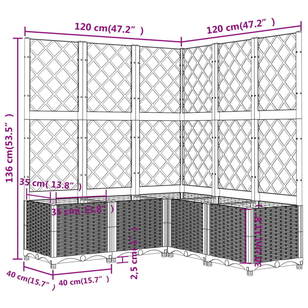 vidaXL Pflanzkübel mit Rankgitter Weiß 120x120x136 cm PP