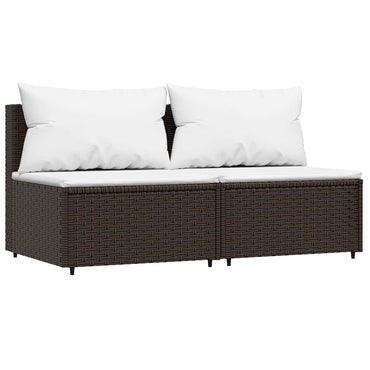 vidaXL Canapés centraux de jardin avec coussins 2 pcs marron résine tressée