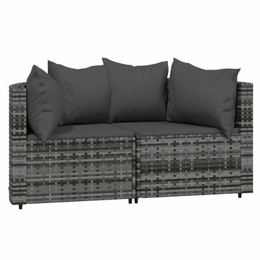 vidaXL Canapés d'angle de jardin avec coussins 2 pcs Gris Résine tressée