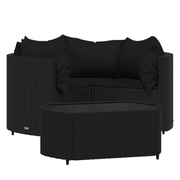 vidaXL Salon de jardin 4 pcs avec coussins Noir Résine tressée