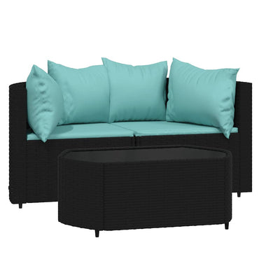vidaXL Ensemble de salon de jardin 3 pcs avec coussins Noir Résine tressée