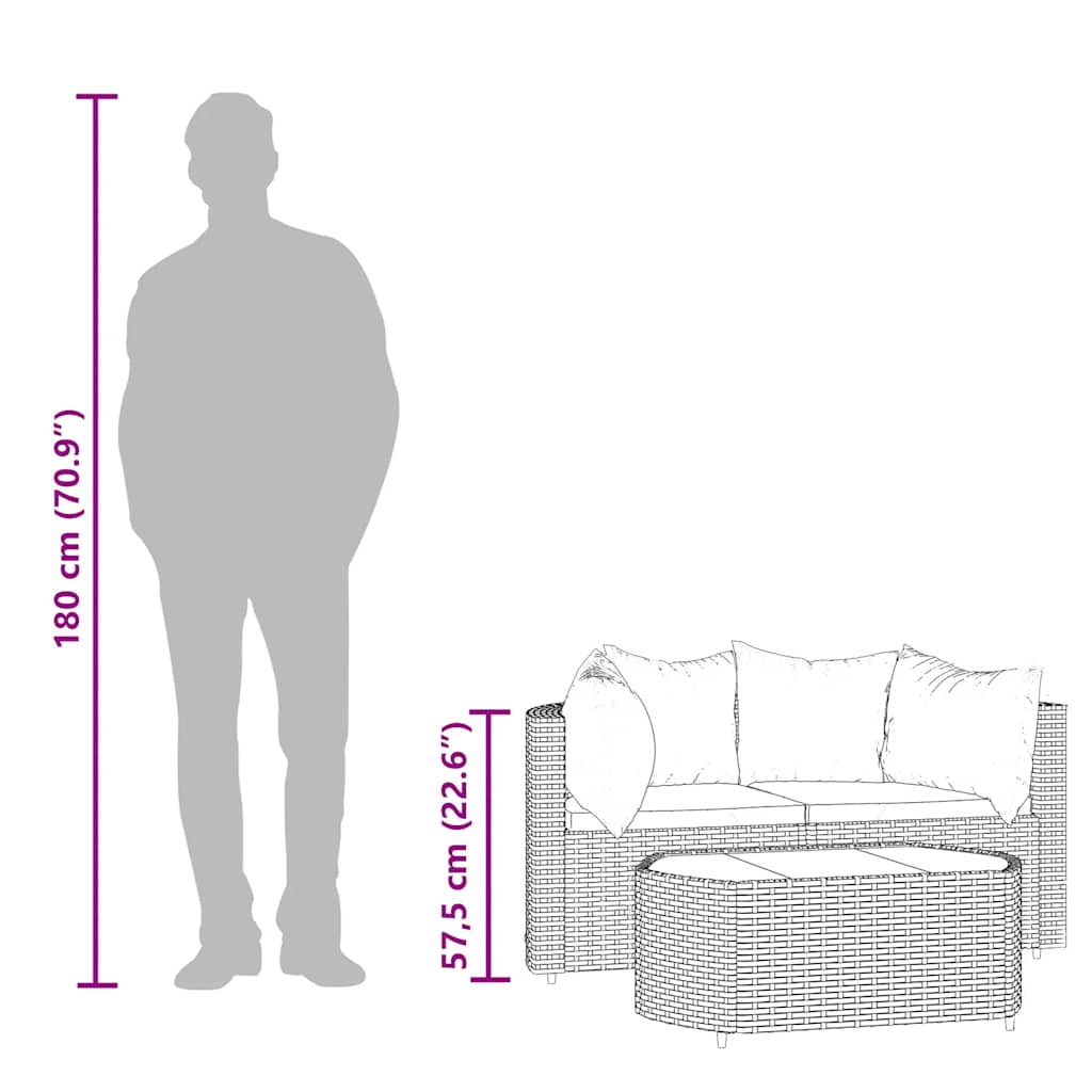 vidaXL Ensemble de salon de jardin 3 pcs avec coussins Noir Résine tressée