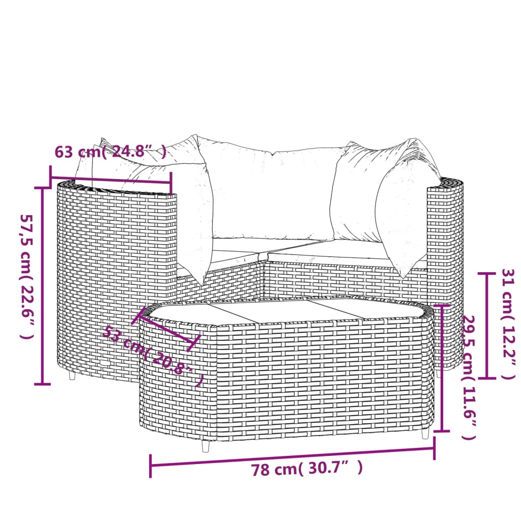 vidaXL Salon de jardin 4 pcs avec coussins Noir Résine tressée